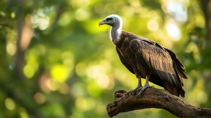 Obraz premium Majestic White-rumped Vulture Perched on a Branch