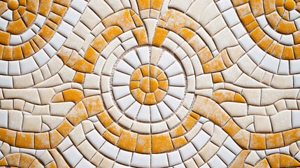Naklejka premium Mosaic abstract background idea. Intricate mosaic design featuring white and orange patterns on a textured surface.