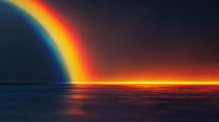 Rainbow abstract background concept. A vibrant rainbow arches over a tranquil sea at sunset, reflecting stunning colors.