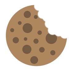 Icon illustration of cookies with bitten chocolate chips isolated on a white background.