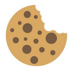 Icon illustration of cookies with bitten chocolate chips isolated on a white background.