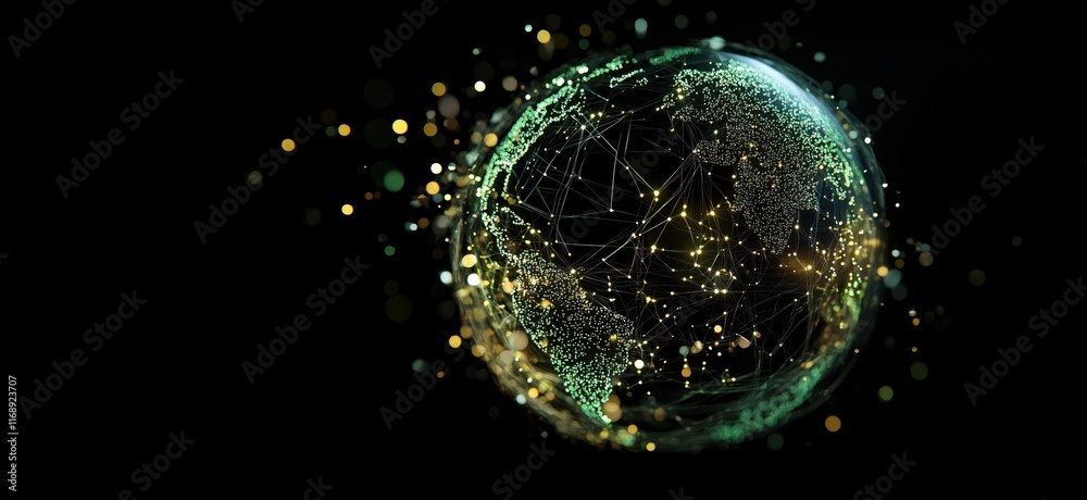Poster digital globe representation with interconnected nodes and glowing lights, symbolizing global connec