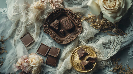 写真スタジオでラグジュアリー感漂うチョコと小物のマクロ撮影