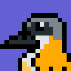 Long Tailed Shrike Bird Pixel Art Portrait 16px (Upscaled)