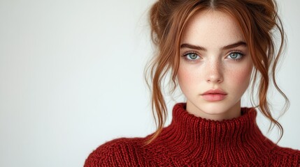 Portrait of a young woman in a cozy sweater.