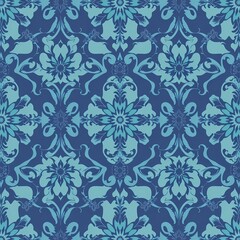 Fototapeta premium Serene Blue Floral Damask Pattern 