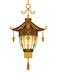 Gold lantern celebrating Chinese new year isolated on transparent background