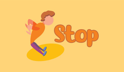a person character is braking to stop on a yellow background.  flat design.  vector illustration
