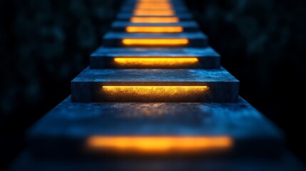 Glowing stairway, a long illuminated path with modern architectural design