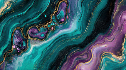 Vibrant abstract art with smooth gradient blending in teal, purple, and gold
