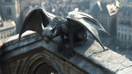 The Silent Guardian: A Gargoyle's Ancient Vigil Over the Modern Cityscape