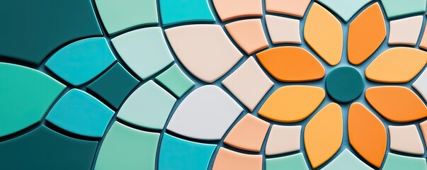 Mosaic abstract background idea. Colorful abstract mosaic pattern featuring interconnected shapes and floral design.
