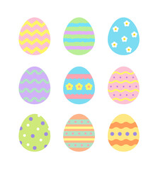 A set of illustrations of eggs used in Christian Easter ceremonies. Eggs with various patterns painted on them are exchanged to celebrate the resurrection and bless the other person.