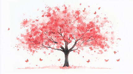 Pink Cherry Blossom Tree Watercolor Painting 