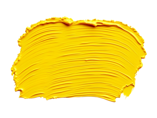 Yellow acrylic oil paint brush stroke isolated on transparent background.
