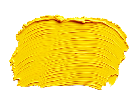 Yellow acrylic oil paint brush stroke isolated on transparent background.