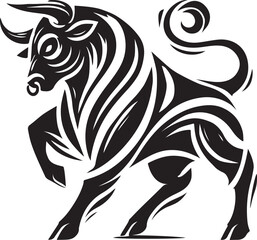 The big black bull. white background Silhouette vector illustration