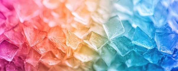 Rainbow abstract background concept. Close-up of colorful ice cubes with vibrant rainbow hues creating a pleasing aesthetic.