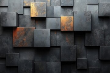 abstract geometric blocks rendered on a black background creating a visually striking composition with a modern minimalistic feel that emphasizes depth shadow and form