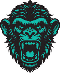 Intense Monkey Head Illustration with Furious Look