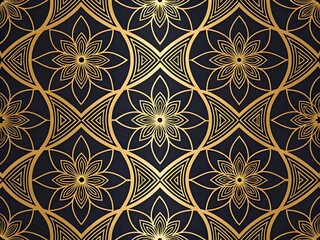 Elegant floral pattern in gold and black tones.