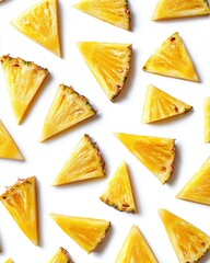 Naklejka premium Fresh and Juicy Pineapple Slices Arranged on a Bright White Background Perfect for Culinary Themes, Food Blogs, and Summer Recipes