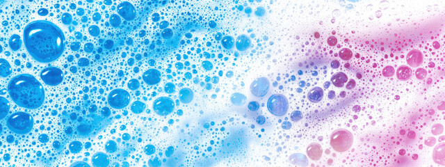 Bubbles in blue and pink foam create vibrant, colorful background