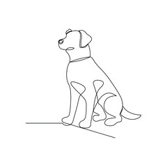 Dog pet animal continuous one-line drawing of Isolated outline vector design black white background 