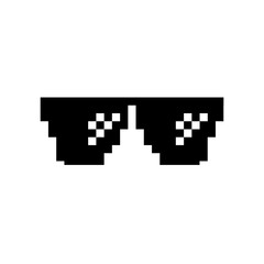Black and white pixel glasses icon, flat style isolated on a white background. Modern app, web and design. 