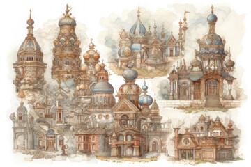 Obraz premium a multitude of fantastic buildings, made in a fairy-tale style with elements of Russian architectural heritage. 
