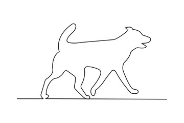 Dog pet animal continuous one-line drawing of Isolated outline vector design black white background 
