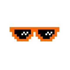 Orange pixel glasses icon, flat style isolated on a white background. Modern app, web and design. 
