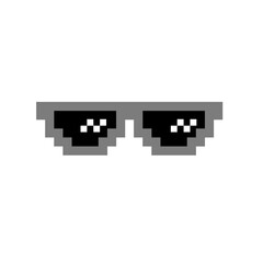 Gray pixel glasses icon, flat style isolated on a white background. Modern app, web and design. 