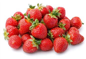 Fresh and Juicy Strawberries Piled Together on a White Background, Perfect for Healthy Eating, Dessert Recipes, and Summer Celebrations