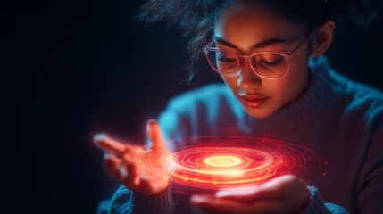 Futuristic Digital Data Hologram. Generative AI