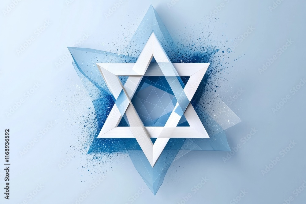 Poster a minimalist star of david icon, with clean geometric lines and a gradient blue background