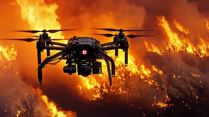 A drone is flying over a forest fire