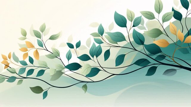 Illustration with a tree branch whose leaves move in the wind.  