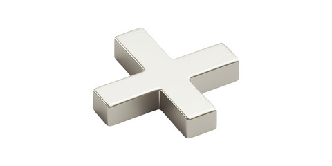 Fototapeta premium Silver Cross Shape With Metallic Finish Isolated on Transparent Background