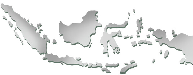 Indonesia map icon with perspective view on gray color gradient. Indonesia map in glass card paper 3D. Map of Indonesia in cartoon style isolated on white background. Design for Independence Day. 
