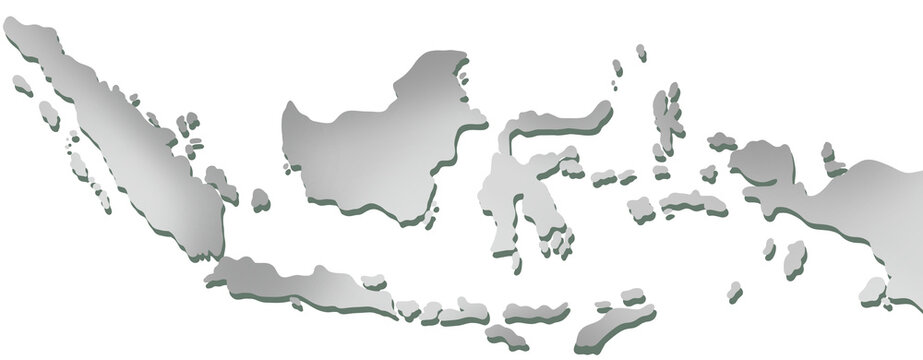Indonesia map icon with perspective view on gray color gradient. Indonesia map in glass card paper 3D. Map of Indonesia in cartoon style isolated on white background. Design for Independence Day. 
