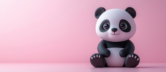 Adorable 3D Render of a Panda Bear Sitting on a Pink Background