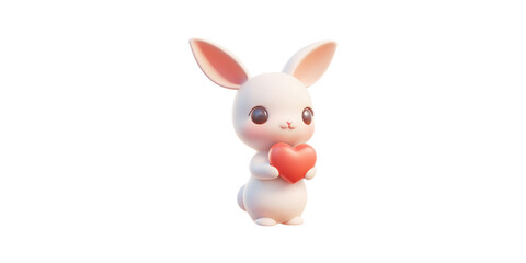 Obraz premium Cute Bunny Holding Heart Isolated On Transparent Background