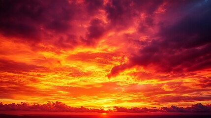 Fiery Sunset Sky Dramatic Cloudscape Horizon