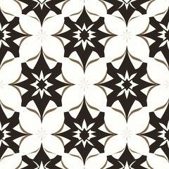 Elegant Black and Brown Floral Pattern: A seamless repeat tile design featuring a sophisticated arrangement of black and brown floral motifs on a white background. Perfect for various design projects.