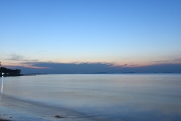 landscape of sea on sunrise at Mae Pim cape beach travel location in Thailand   