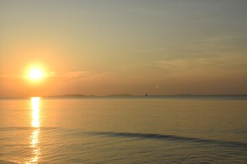 landscape of sea on sunrise at Mae Pim cape beach travel location in Thailand   