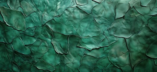 Fototapeta premium Textured green leather surface with intricate patterns and folds, showcasing natural variations and depth, copy space for text