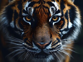 Fierce and Unyielding Close up Portrait of a Tiger s Intense Gaze Showcasing Untamed Power and Precision