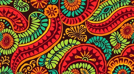 Vibrant Paisley Pattern:  A mesmerizing tapestry of swirling paisley motifs in bold, vivid colors. The intricate design evokes a sense of rich cultural heritage and exotic charm.